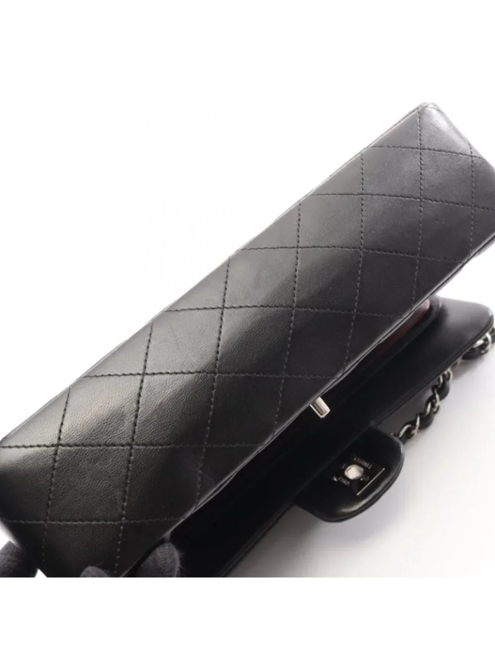 Chanel Shoulder Bag Quilted Double Flap Black Lambskin Chain